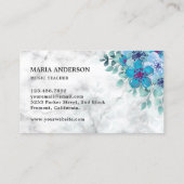 Carte De Visite Moderne Elegant Chic Blue Floral Harp professeur d (Dos)