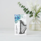 Carte De Visite Moderne Elegant Chic Blue Floral Harp professeur d (Debout devant)