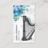 Carte De Visite Moderne Elegant Chic Blue Floral Harp professeur d (Devant)