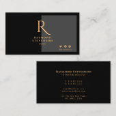 Carte De Visite Moderne élégant chic noir et or professionnel (Devant / Derrière)