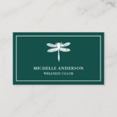 Carte De Visite Moderne Élégant Classique Vert Dragonfly Blanc (Devant)