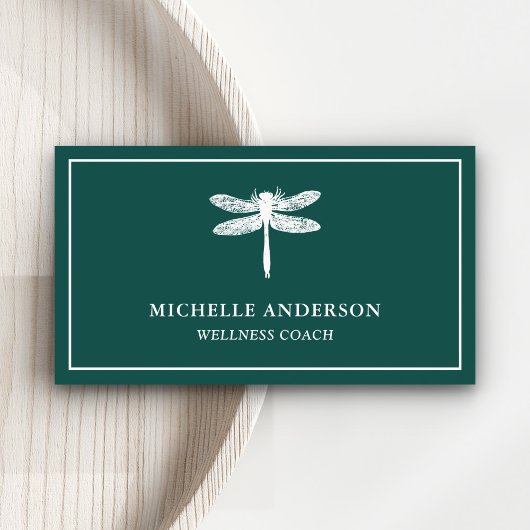 Carte De Visite Moderne Élégant Classique Vert Dragonfly Blanc