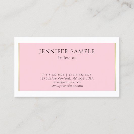 Carte De Visite Moderne Elegant Clean Plain tendance Pink Gold Des (Devant)