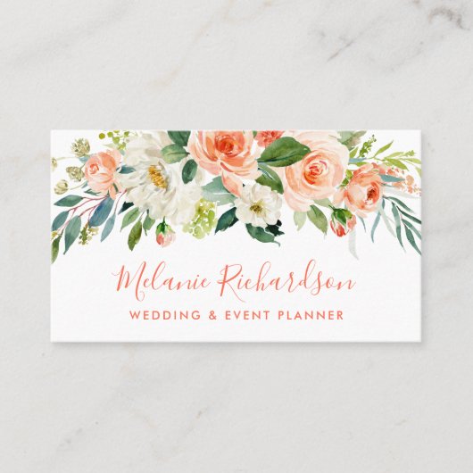 Carte De Visite Moderne Elégant Coral Flore Verdure (Devant)