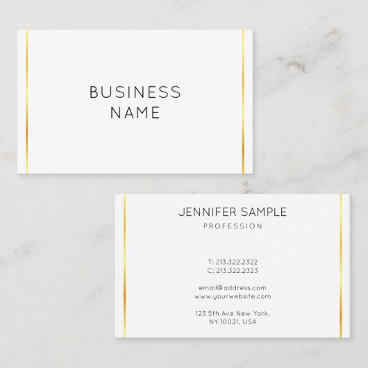 Carte De Visite Moderne Elegant Corporate Gold Stripes Blanc (Devant / Derrière)