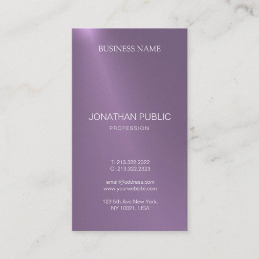 Carte De Visite Moderne Elégant Design Glamor Purple Plain Luxe (Devant)