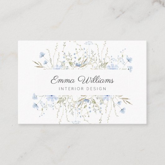 Carte De Visite Moderne Elégant Fleur sauvage bleu printemps flora (Devant)