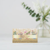 Carte De Visite Moderne Elegant Glittery Bokeh Succulents (Debout devant)