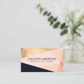 Carte De Visite Moderne Elegant Gold Rose Marine Géométrique (Debout devant)