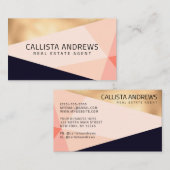 Carte De Visite Moderne Elegant Gold Rose Marine Géométrique (Devant / Derrière)