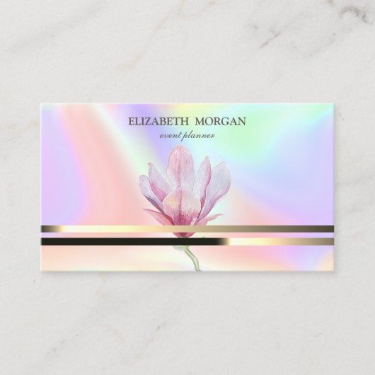 Carte De Visite Moderne Elegant Gold Stripes Magnolia Holographiqu (Devant)