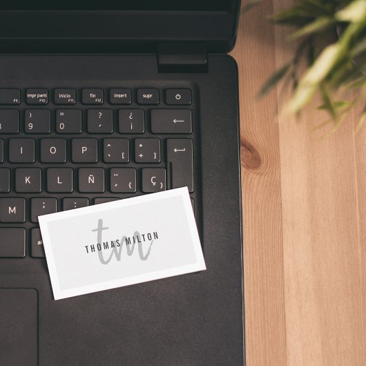 Carte De Visite Moderne Elegant Grey Blanc Monogramme Consultant