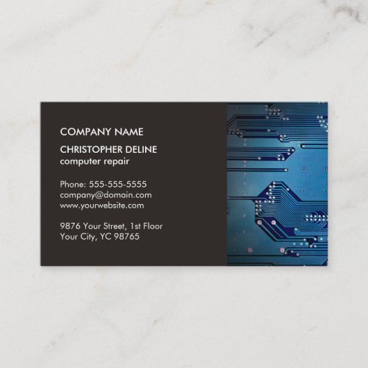 Carte De Visite Moderne Elegant Grey Blue Circuit Réparation d'ord (Devant)