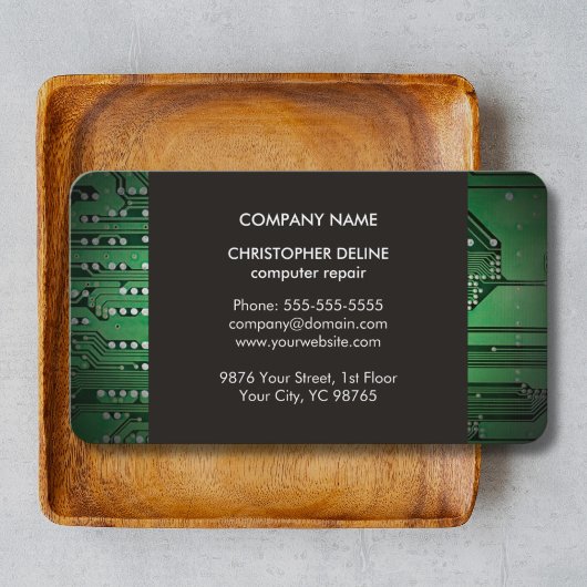Carte De Visite Moderne Elegant Grey Green Circuit Réparation info