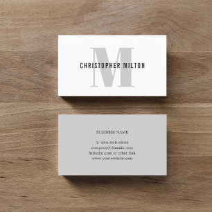 Carte De Visite Moderne Élégant Gris Blanc Monogramme Gras Consult