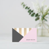 Carte De Visite Moderne Elegant Gris Rose Golden Stripes (Debout devant)
