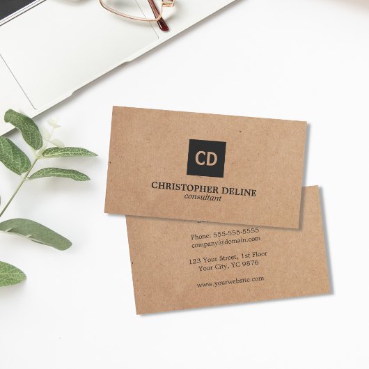 Carte De Visite Moderne Elegant Kraft Papier Monogramme Consultant