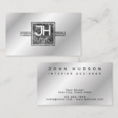 Carte De Visite Moderne Élégant Marbre Argent et Modèle de Lignes (Devant / Derrière)