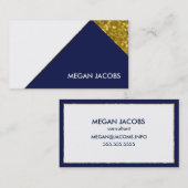 Carte De Visite Moderne Elégant Marine Faux Gold Sparkle Géométriq (Devant / Derrière)