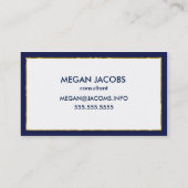 Carte De Visite Moderne Elégant Marine Faux Gold Sparkle Géométriq (Dos)