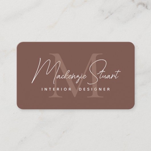 Carte De Visite Moderne Élégant Minimal Script Monogramme Terracot (Devant)