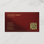 Carte De Visite Moderne Élégant Modèle Texte Or Avec Code QR (Dos)