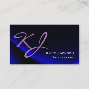 Carte De Visite Moderne élégant Monogram Blue Coiffeur tendance