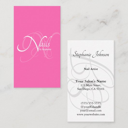 Carte De Visite Moderne Élégant Monogramme rose Typographie Clou A (Devant / Derrière)