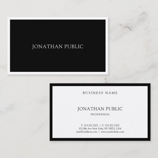Carte De Visite Moderne élégant noir blanc élégant élégant élégant (Devant / Derrière)