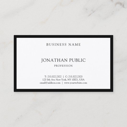 Carte De Visite Moderne élégant noir blanc élégant élégant élégant (Dos)