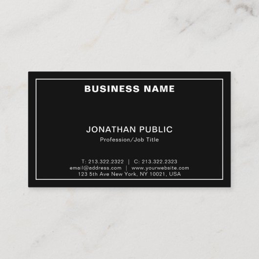 Carte De Visite Moderne Elegant Noir Blanc Simple Chic Plain (Dos)