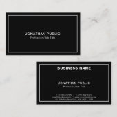 Carte De Visite Moderne Elegant Noir Blanc Simple Chic Plain (Devant / Derrière)