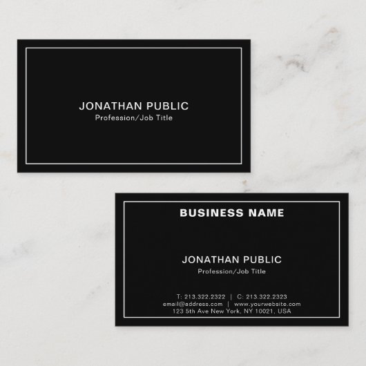 Carte De Visite Moderne Elegant Noir Blanc Simple Chic Plain (Devant / Derrière)