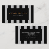 Carte De Visite Moderne élégant noir gris rayé professionnel (Devant / Derrière)