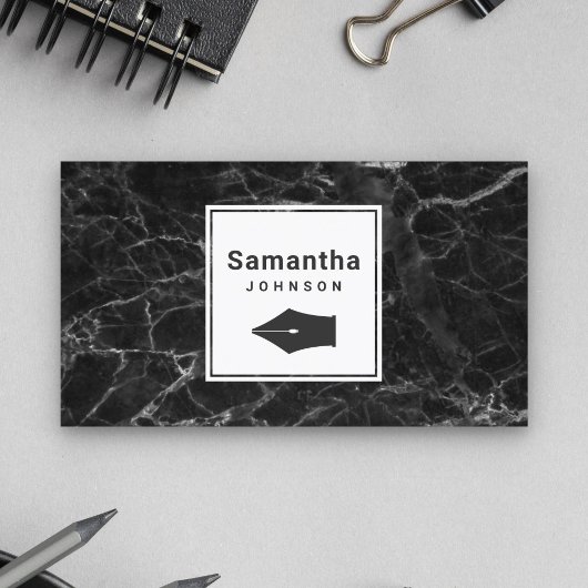 Carte De Visite Moderne Elégant noir marbre stylo Nib Professionne