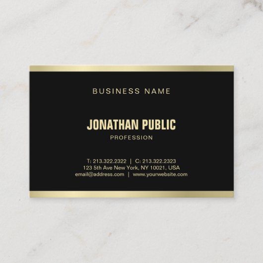 Carte De Visite Moderne Elégant Noir Or Sophistiqué Plain Luxe (Devant)