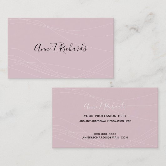 Carte De Visite moderne élégant nom manuscrit rose pâle (Devant / Derrière)