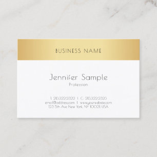 Carte De Visite Moderne Elegant Or Blanc Minimaliste Personnalisé