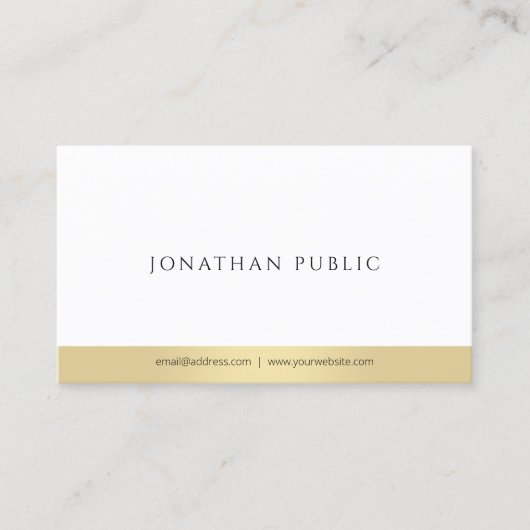 Carte De Visite Moderne Elegant Or Blanc Professionnel Simple (Devant)
