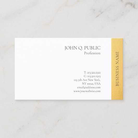 Carte De Visite Moderne Elegant Or Blanc Simple Design Plat (Devant)
