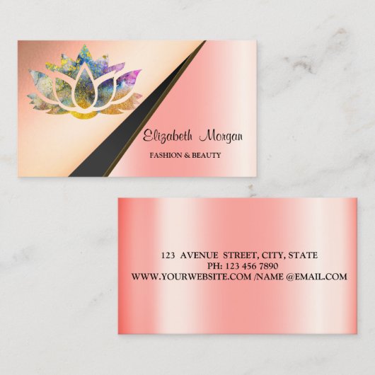 Carte De Visite Moderne Elegant Or Géométrique Chic Lotus (Devant / Derrière)