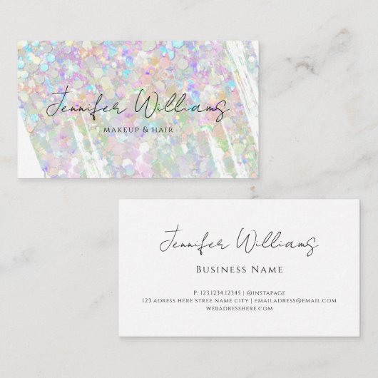 Carte De Visite Moderne Elégant Pastel Holographique Parties scint (Devant / Derrière)