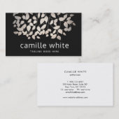 Carte De Visite Moderne Elegant Pewer Feuille argent noir (Devant / Derrière)