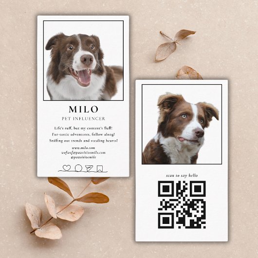 Carte De Visite Moderne Élégant Photo Dog Pet Social Media Code QR