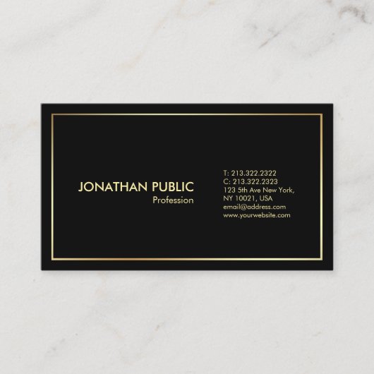 Carte De Visite Moderne Élégant Plain Or Noir Professionnel (Devant)