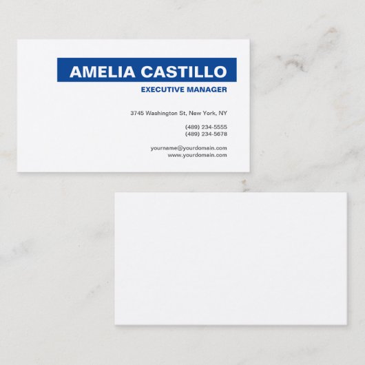 Carte De Visite Moderne Elegant Plain Premium Silk Bleu Blanc (Devant / Derrière)