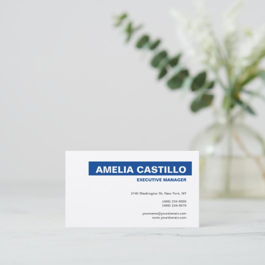 Carte De Visite Moderne Elegant Plain Premium Silk Bleu Blanc (Debout devant)