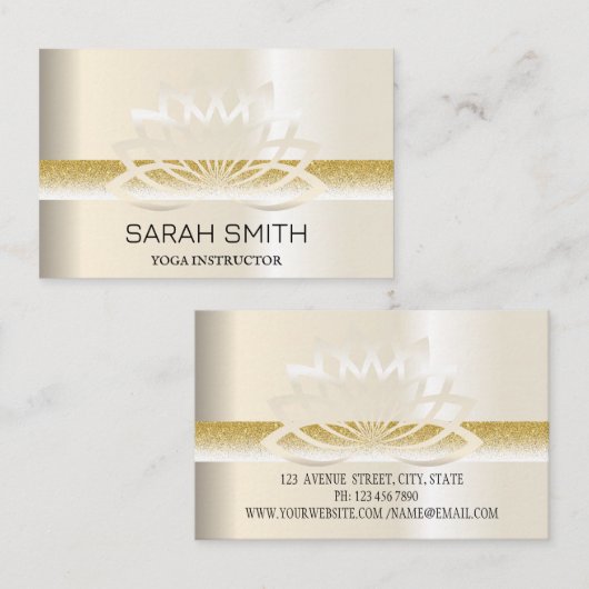 Carte De Visite Moderne Elégant Professionnel doré, fleur de lotus (Devant / Derrière)