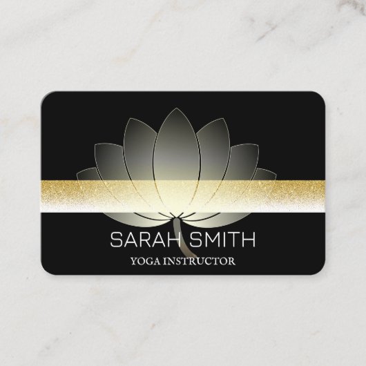 Carte De Visite Moderne Elégant Professionnel doré, fleur de lotus (Devant)