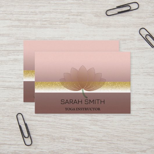 Carte De Visite Moderne Elégant Professionnel doré, fleur de lotus (Devant/Arrière en situation)